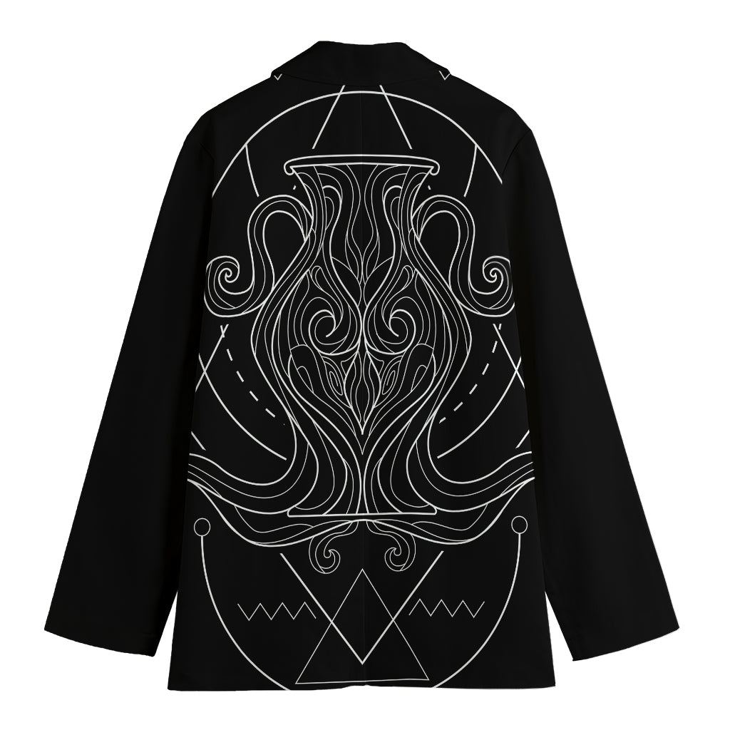 Black And White Aquarius Sign Print Women's Cotton Blazer