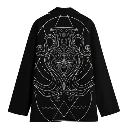 Black And White Aquarius Sign Print Women's Cotton Blazer