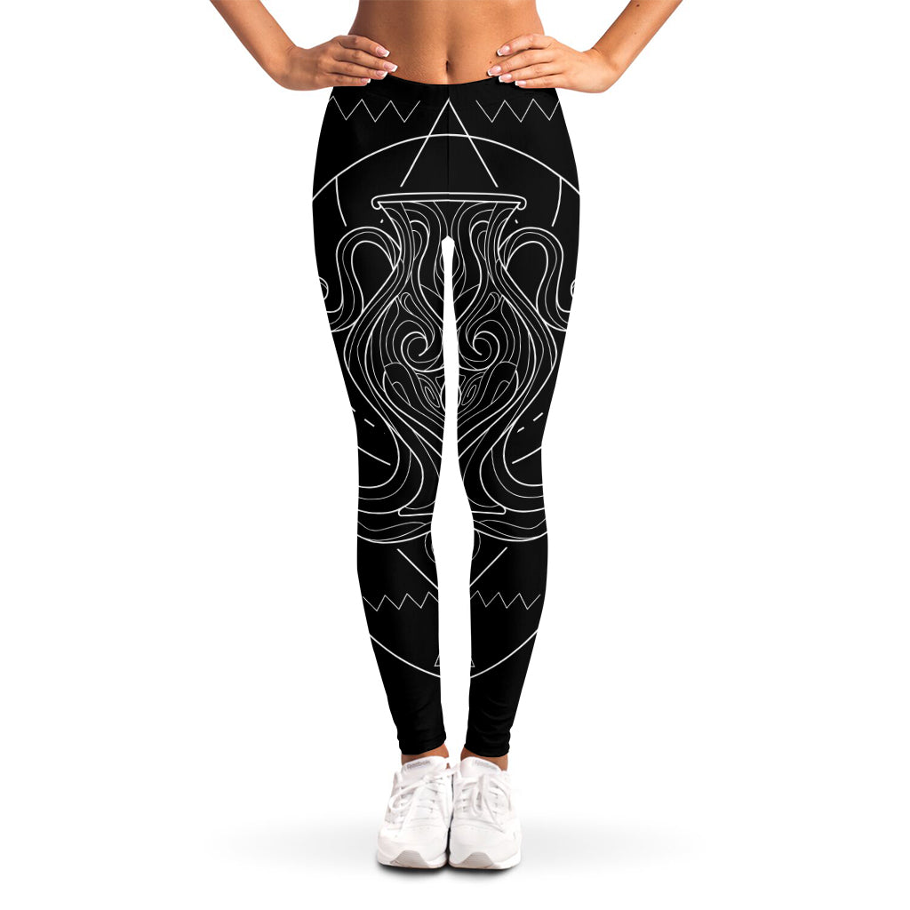 Black And White Aquarius Sign Print Women's Leggings
