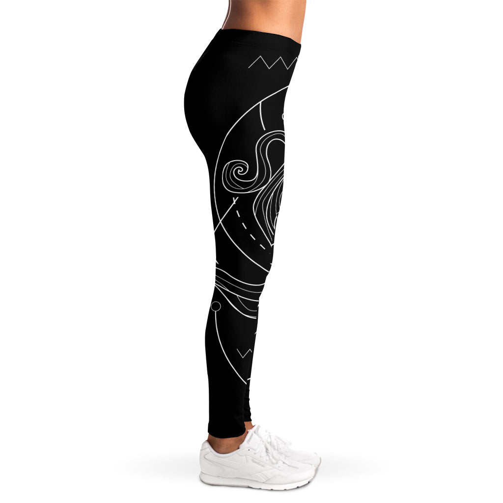 Black And White Aquarius Sign Print Women's Leggings