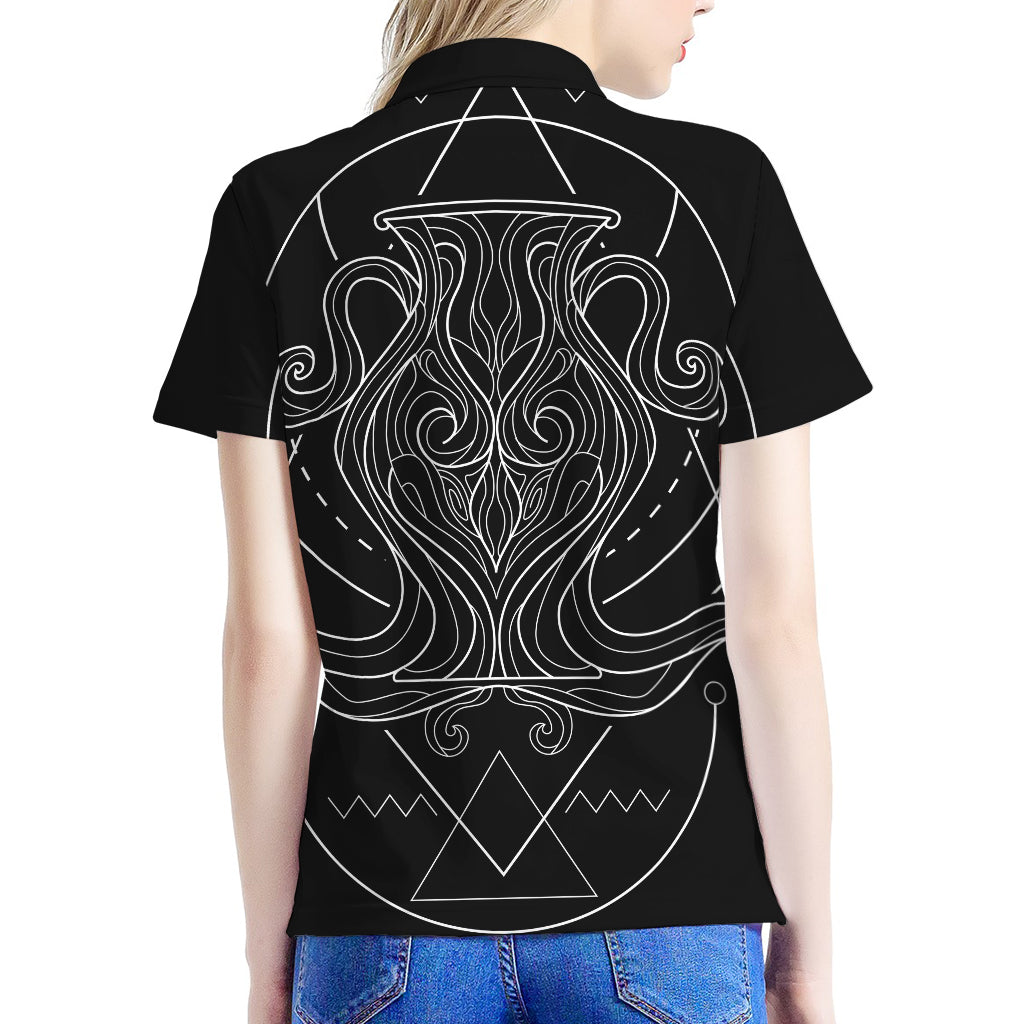 Black And White Aquarius Sign Print Women's Polo Shirt