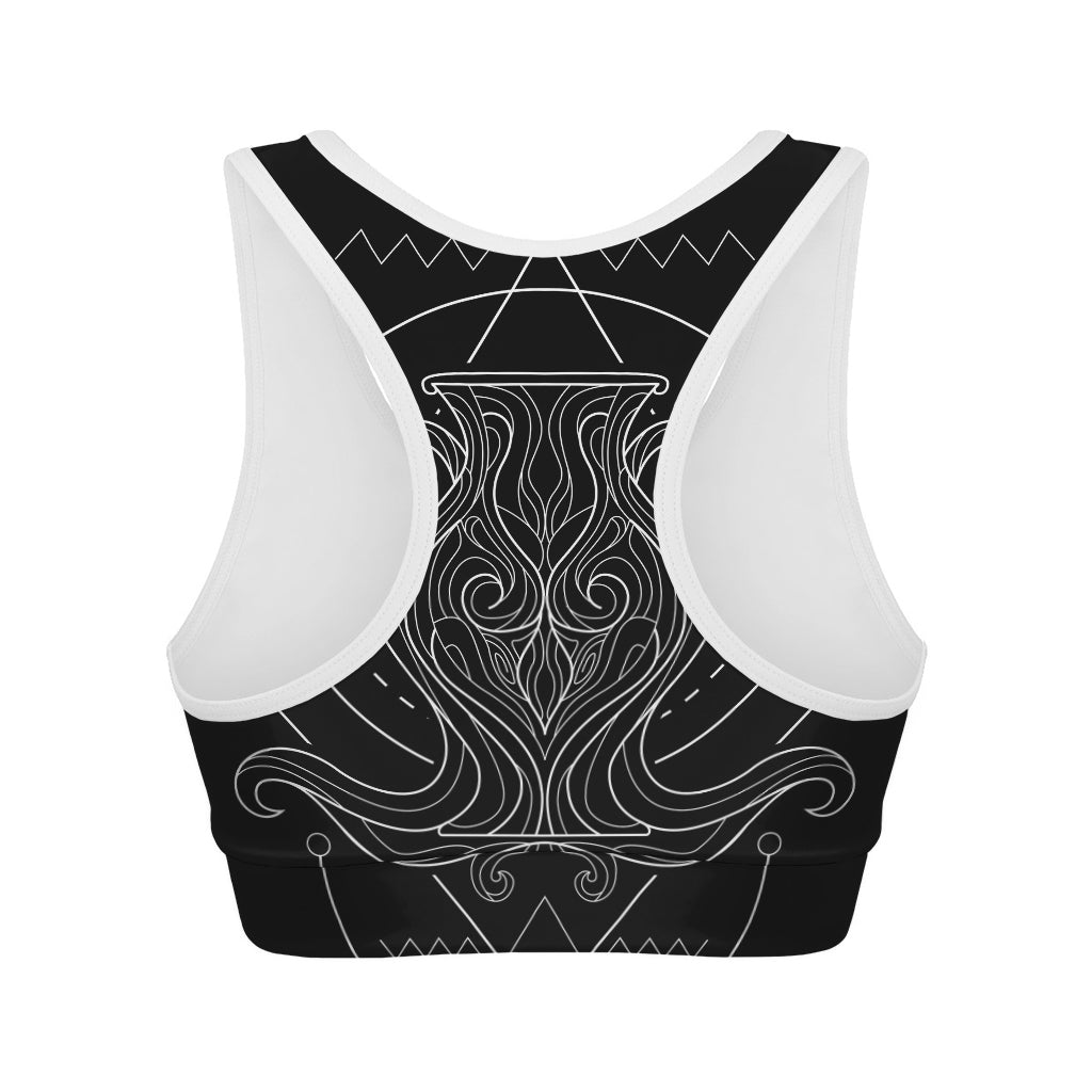 Black And White Aquarius Sign Print Women's Sports Bra