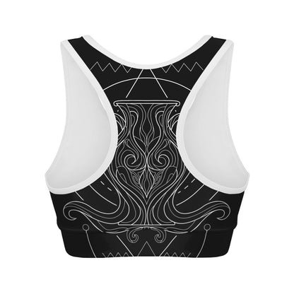 Black And White Aquarius Sign Print Women's Sports Bra