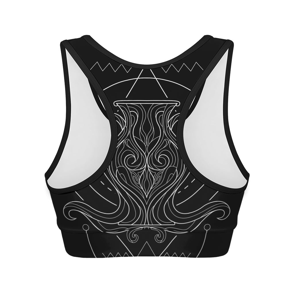 Black And White Aquarius Sign Print Women's Sports Bra