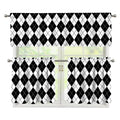 Black And White Argyle Pattern Print 3 Piece Kitchen Curtains