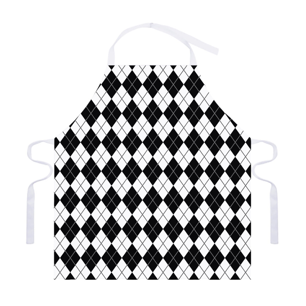Black And White Argyle Pattern Print Adjustable Apron