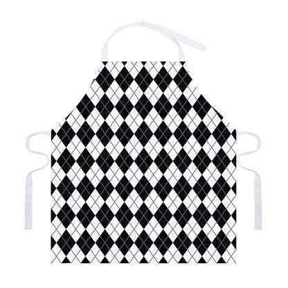 Black And White Argyle Pattern Print Adjustable Apron