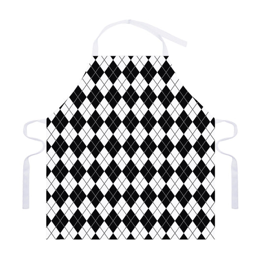 Black And White Argyle Pattern Print Adjustable Apron