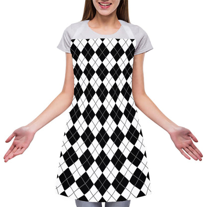 Black And White Argyle Pattern Print Adjustable Apron