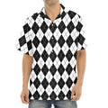 Black And White Argyle Pattern Print Aloha Shirt