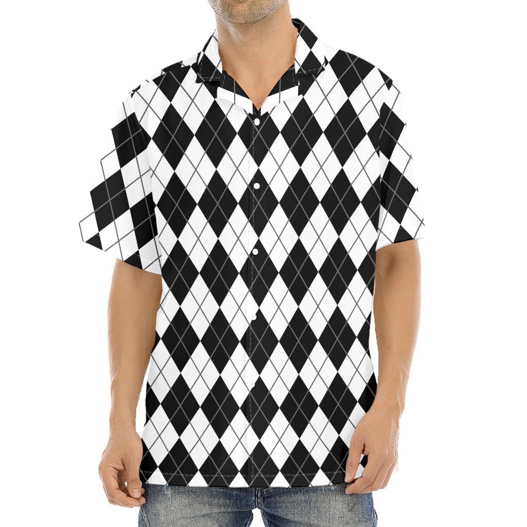 Black And White Argyle Pattern Print Aloha Shirt