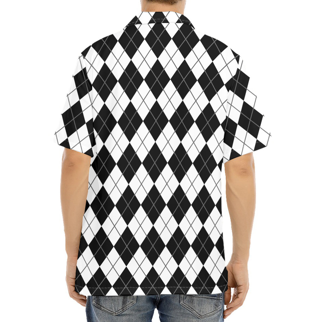 Black And White Argyle Pattern Print Aloha Shirt