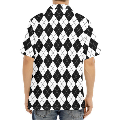 Black And White Argyle Pattern Print Aloha Shirt