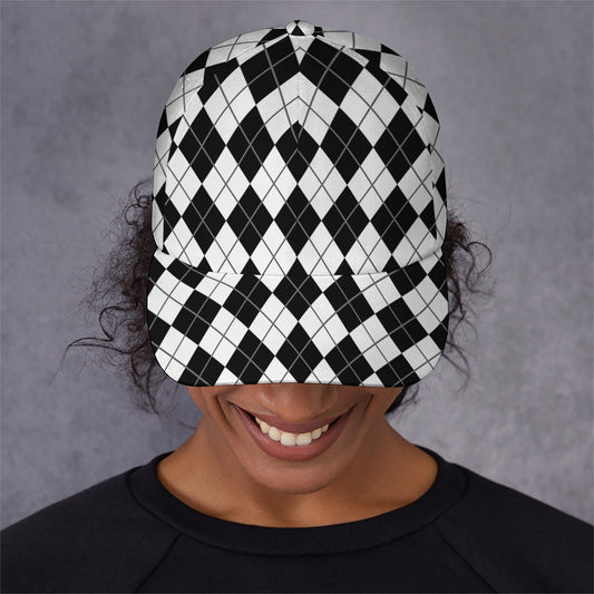 Black And White Argyle Pattern Print Baseball Cap