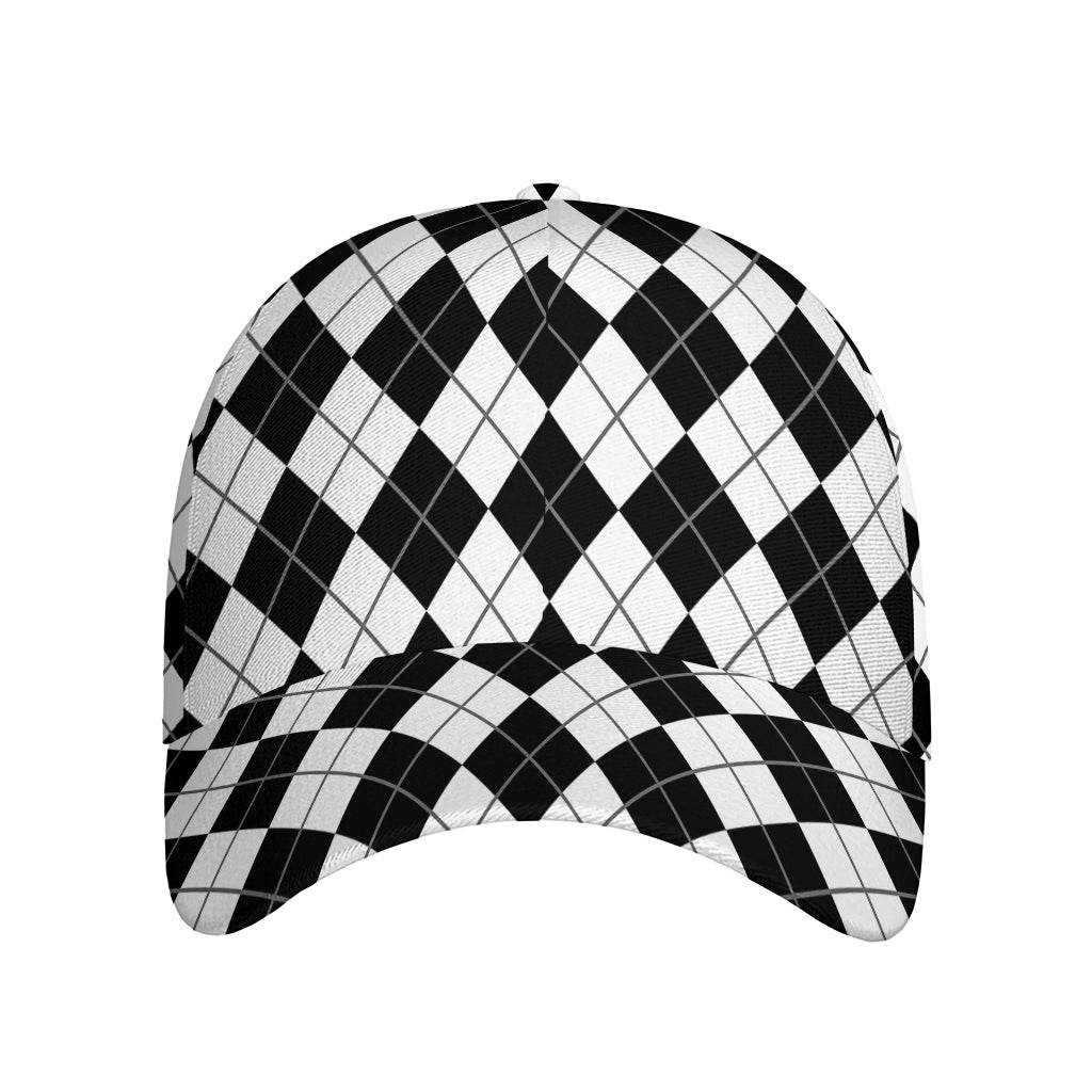Black And White Argyle Pattern Print Baseball Cap