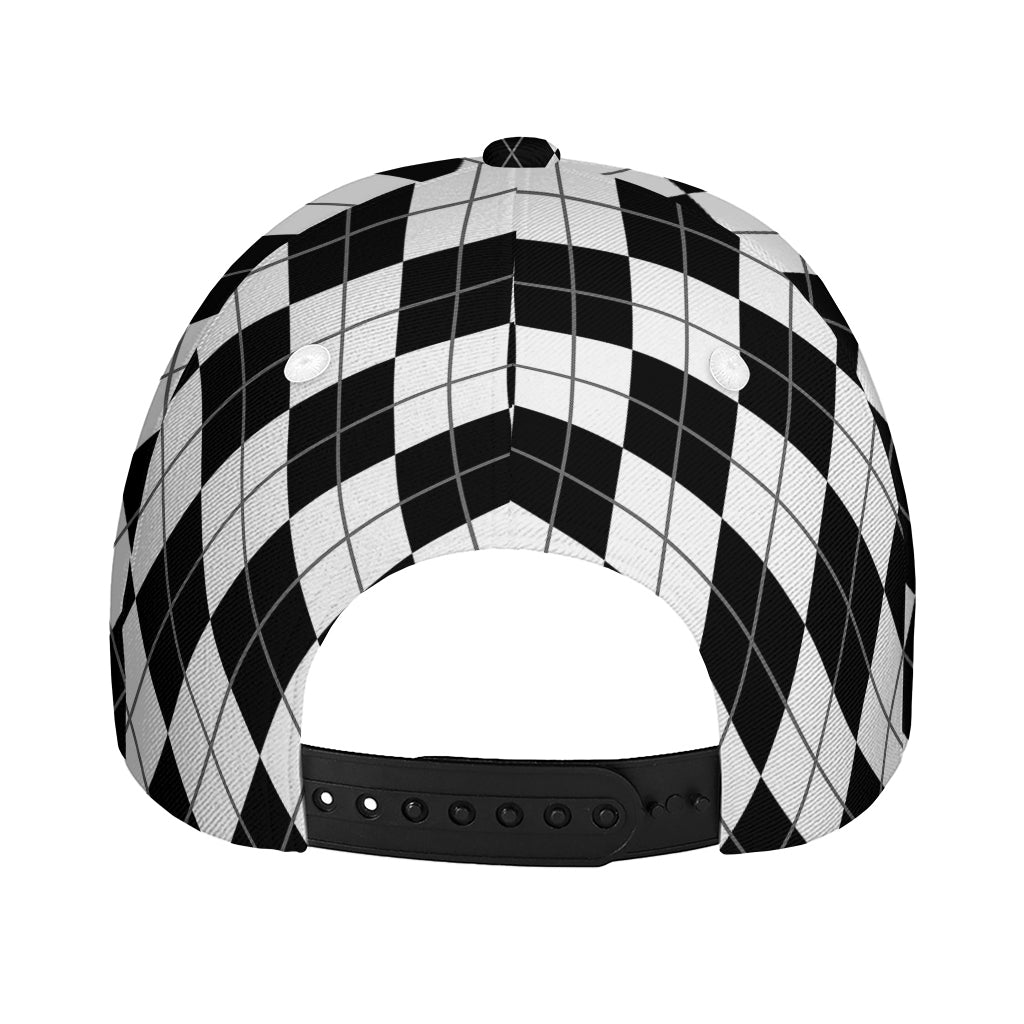 Black And White Argyle Pattern Print Baseball Cap
