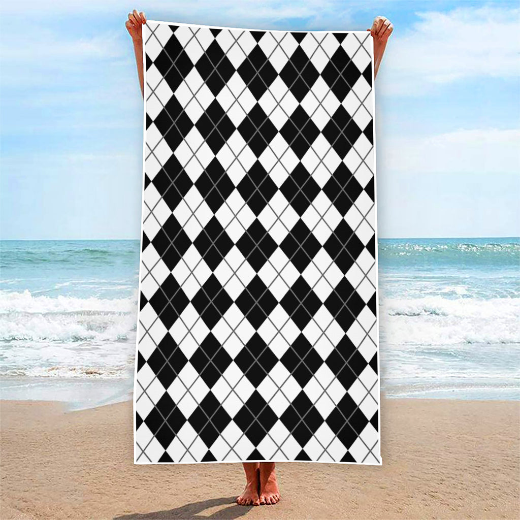 Black And White Argyle Pattern Print Beach Towel