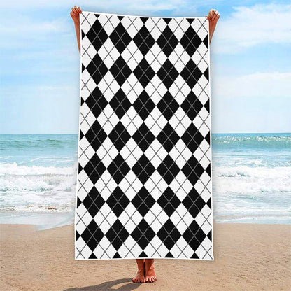 Black And White Argyle Pattern Print Beach Towel