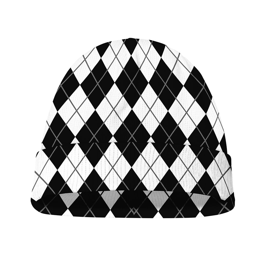 Black And White Argyle Pattern Print Beanie