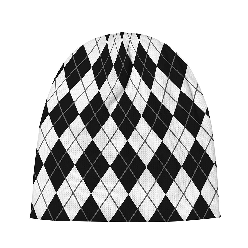 Black And White Argyle Pattern Print Beanie