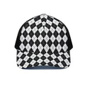 Black And White Argyle Pattern Print Black Mesh Trucker Hat