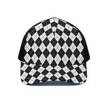 Black And White Argyle Pattern Print Black Mesh Trucker Cap