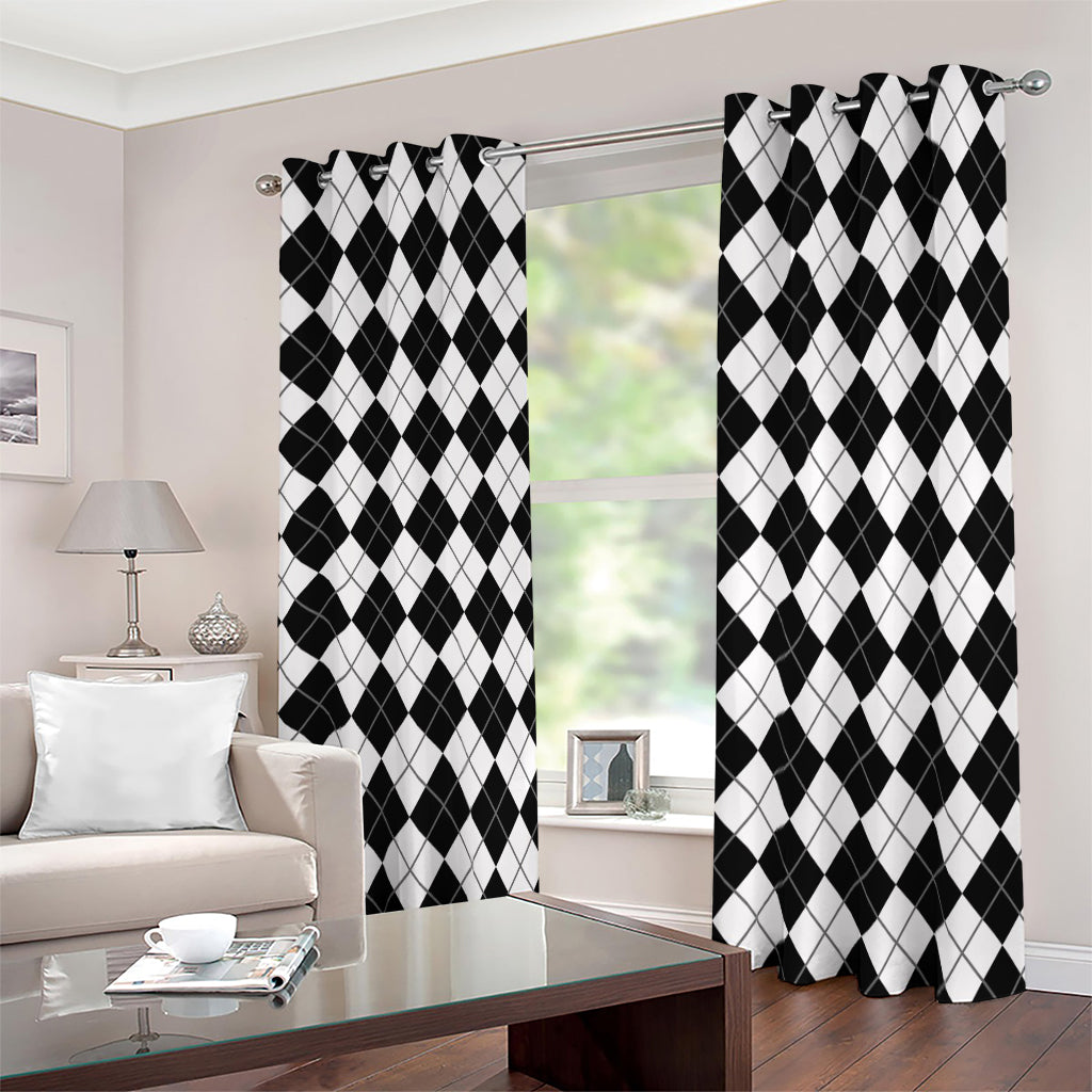 Black And White Argyle Pattern Print Blackout Grommet Curtains