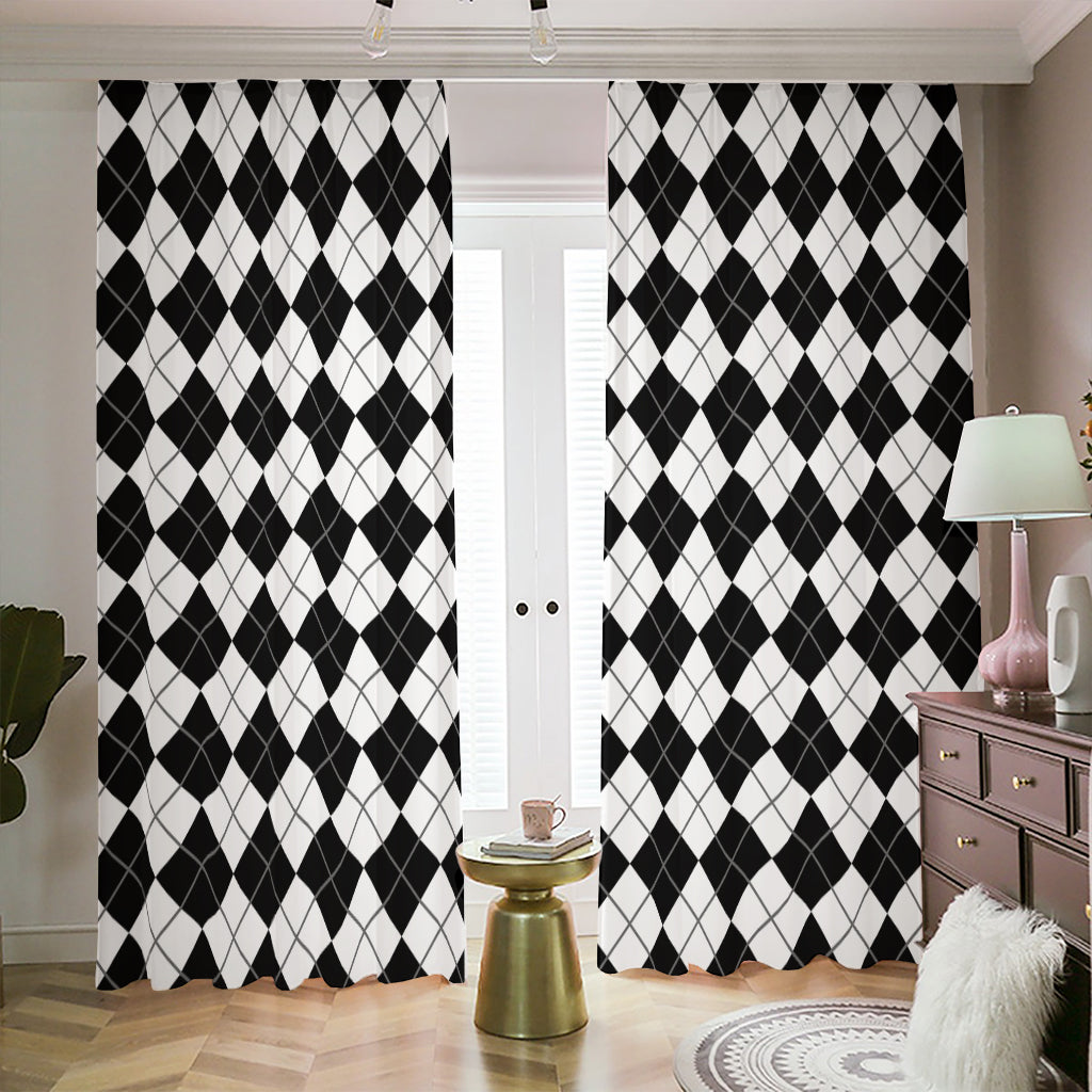 Black And White Argyle Pattern Print Blackout Pencil Pleat Curtains