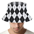 Black And White Argyle Pattern Print Bucket Hat