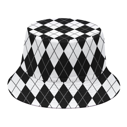 Black And White Argyle Pattern Print Bucket Hat