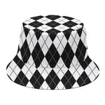 Black And White Argyle Pattern Print Bucket Hat