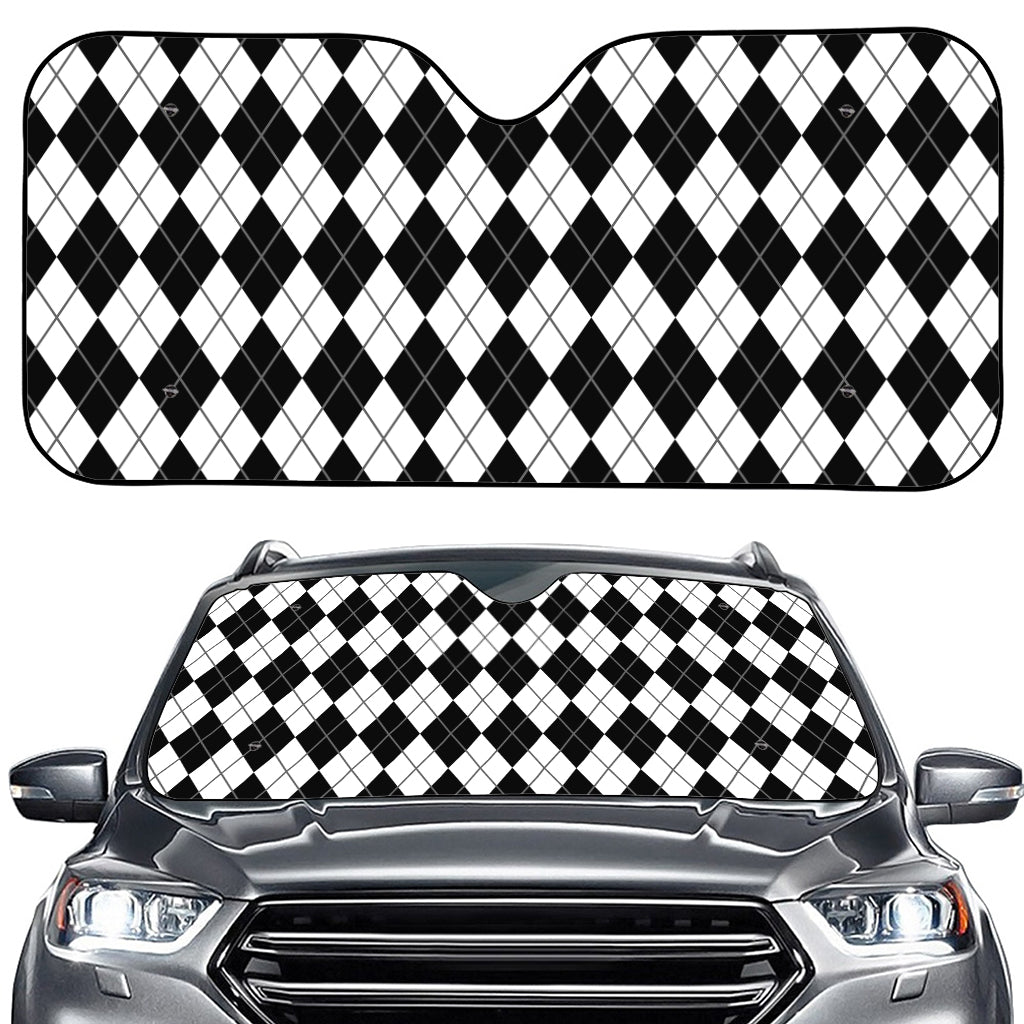 Black And White Argyle Pattern Print Car Windshield Sun Shade