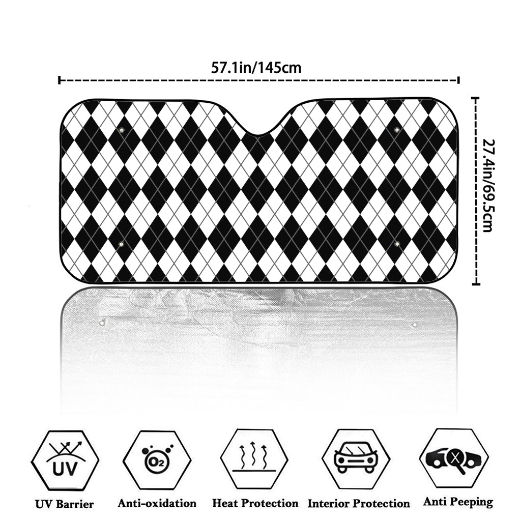 Black And White Argyle Pattern Print Car Windshield Sun Shade