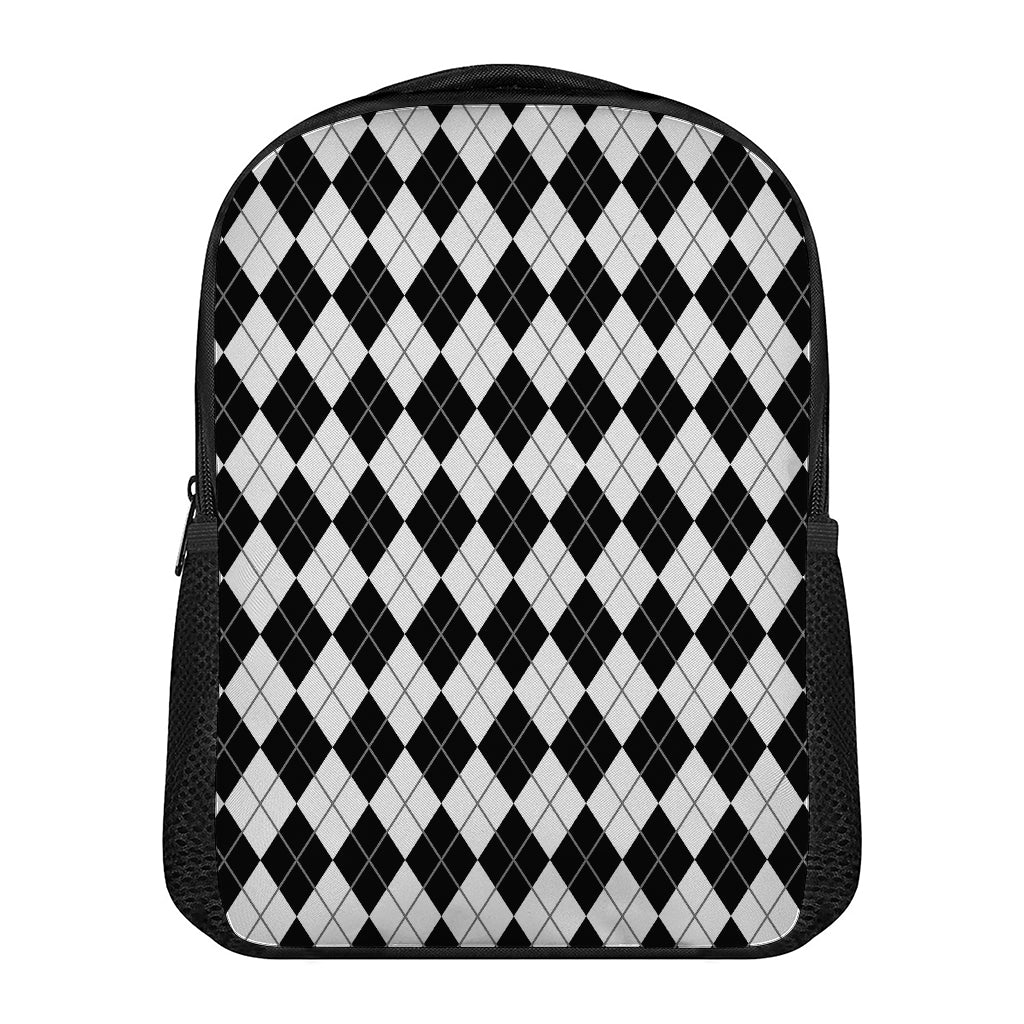 Black And White Argyle Pattern Print Casual Backpack