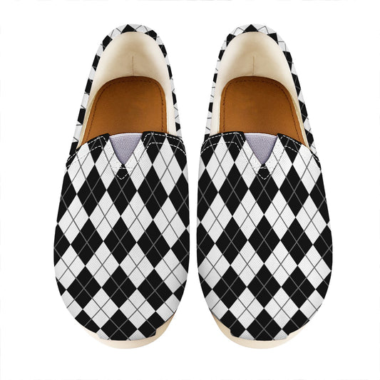 Black And White Argyle Pattern Print Casual Shoes