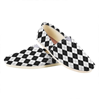 Black And White Argyle Pattern Print Casual Shoes