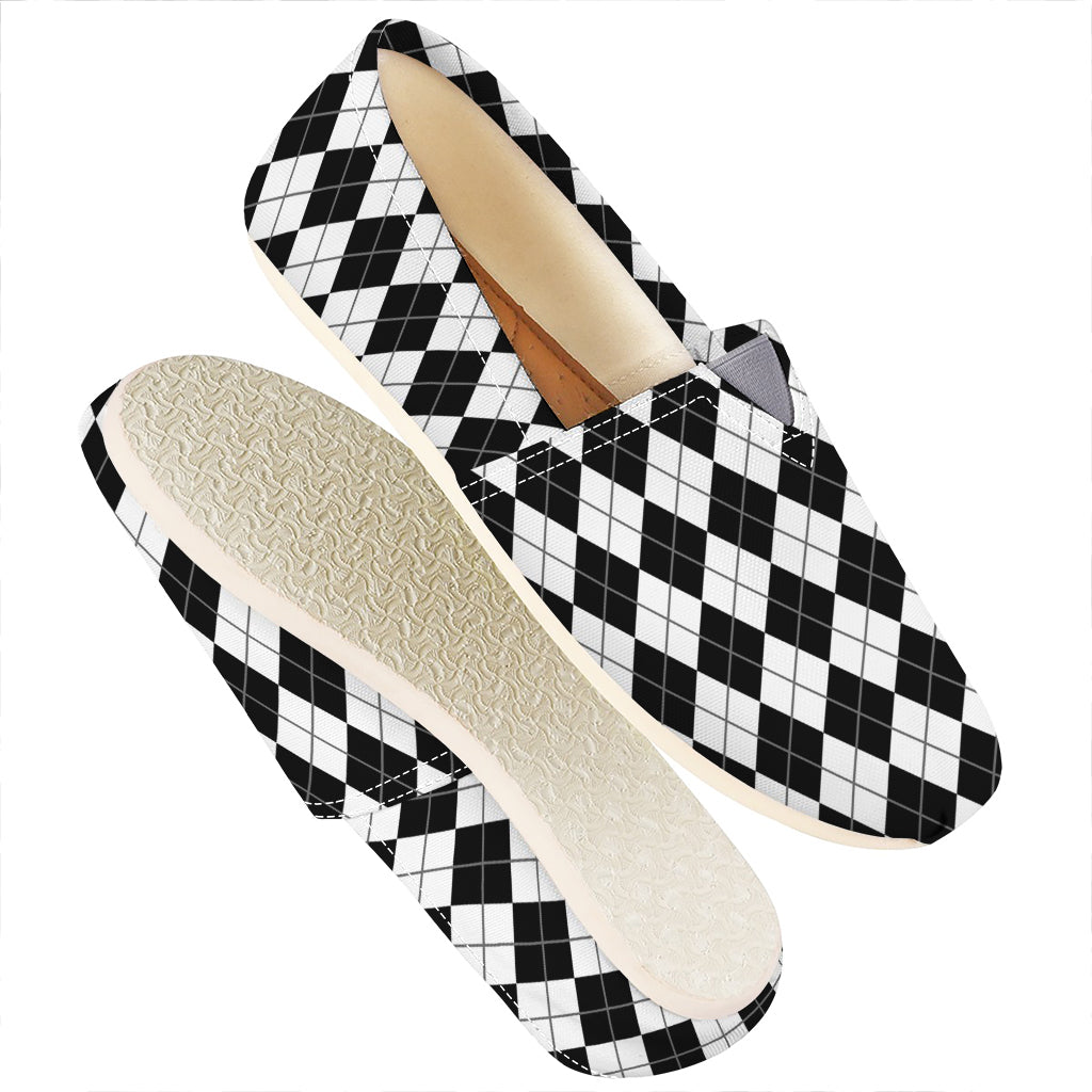 Black And White Argyle Pattern Print Casual Shoes