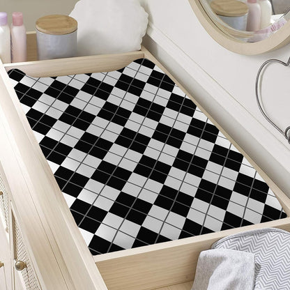 Black And White Argyle Pattern Print Changing Pad Cover