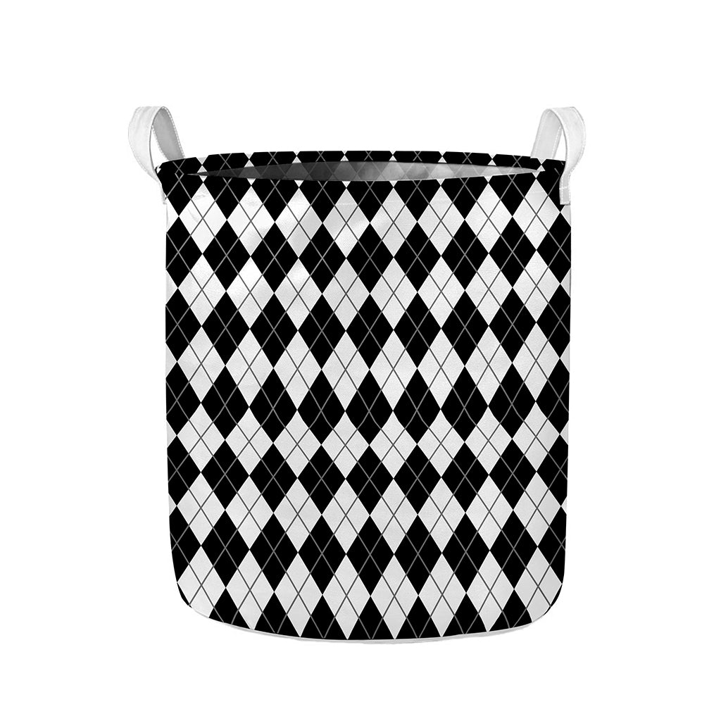 Black And White Argyle Pattern Print Collapsible Laundry Basket