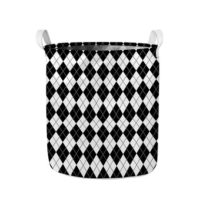 Black And White Argyle Pattern Print Collapsible Laundry Basket