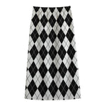 Black And White Argyle Pattern Print Cotton Front Slit Maxi Skirt