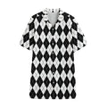Black And White Argyle Pattern Print Cotton Hawaiian Shirt