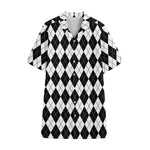 Black And White Argyle Pattern Print Cotton Hawaiian Shirt