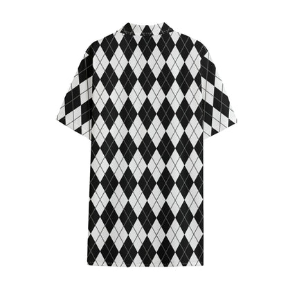 Black And White Argyle Pattern Print Cotton Hawaiian Shirt