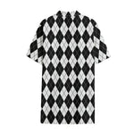 Black And White Argyle Pattern Print Cotton Hawaiian Shirt