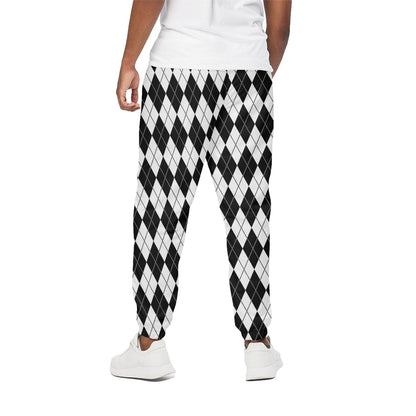 Black And White Argyle Pattern Print Cotton Pants