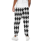 Black And White Argyle Pattern Print Cotton Pants