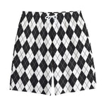 Black And White Argyle Pattern Print Cotton Shorts