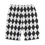Black And White Argyle Pattern Print Cotton Shorts