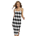 Black And White Argyle Pattern Print Cross Back Cami Dress